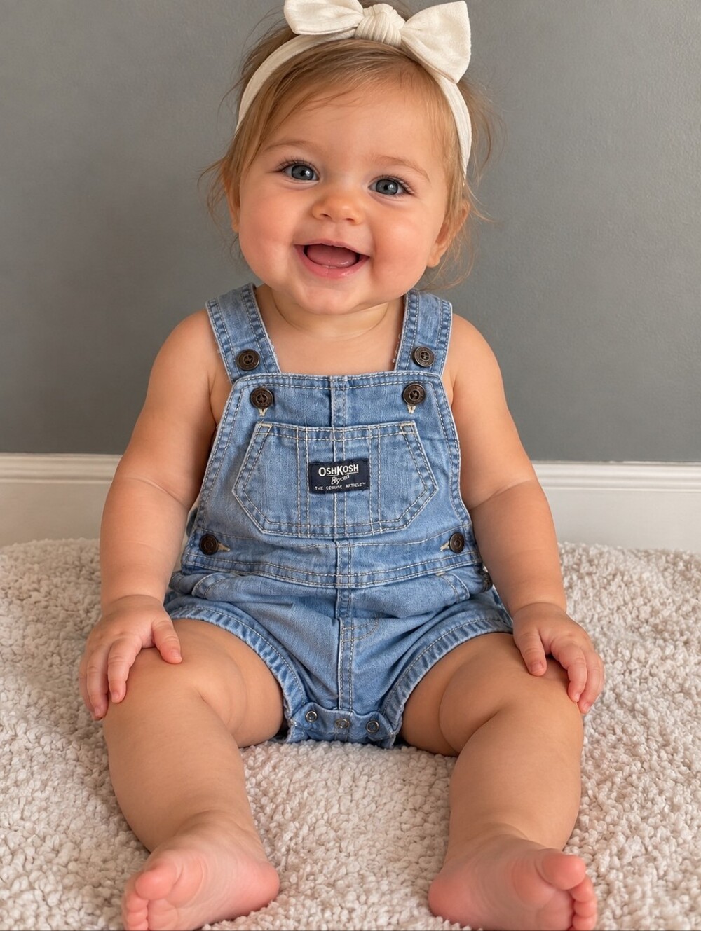 OshKosh B'gosh Baby Denim Overalls Light Wash Snap Bottom 9M